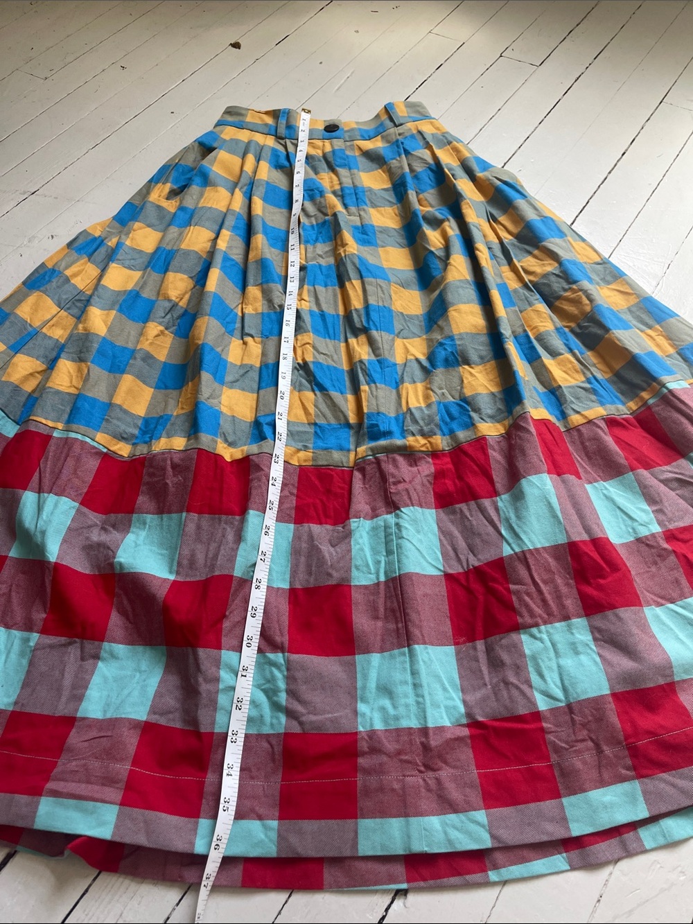 Mara Hoffman Yellow, Blue, Red & Aqua Gingham Maxi Skirt - Picture 9 of 12
